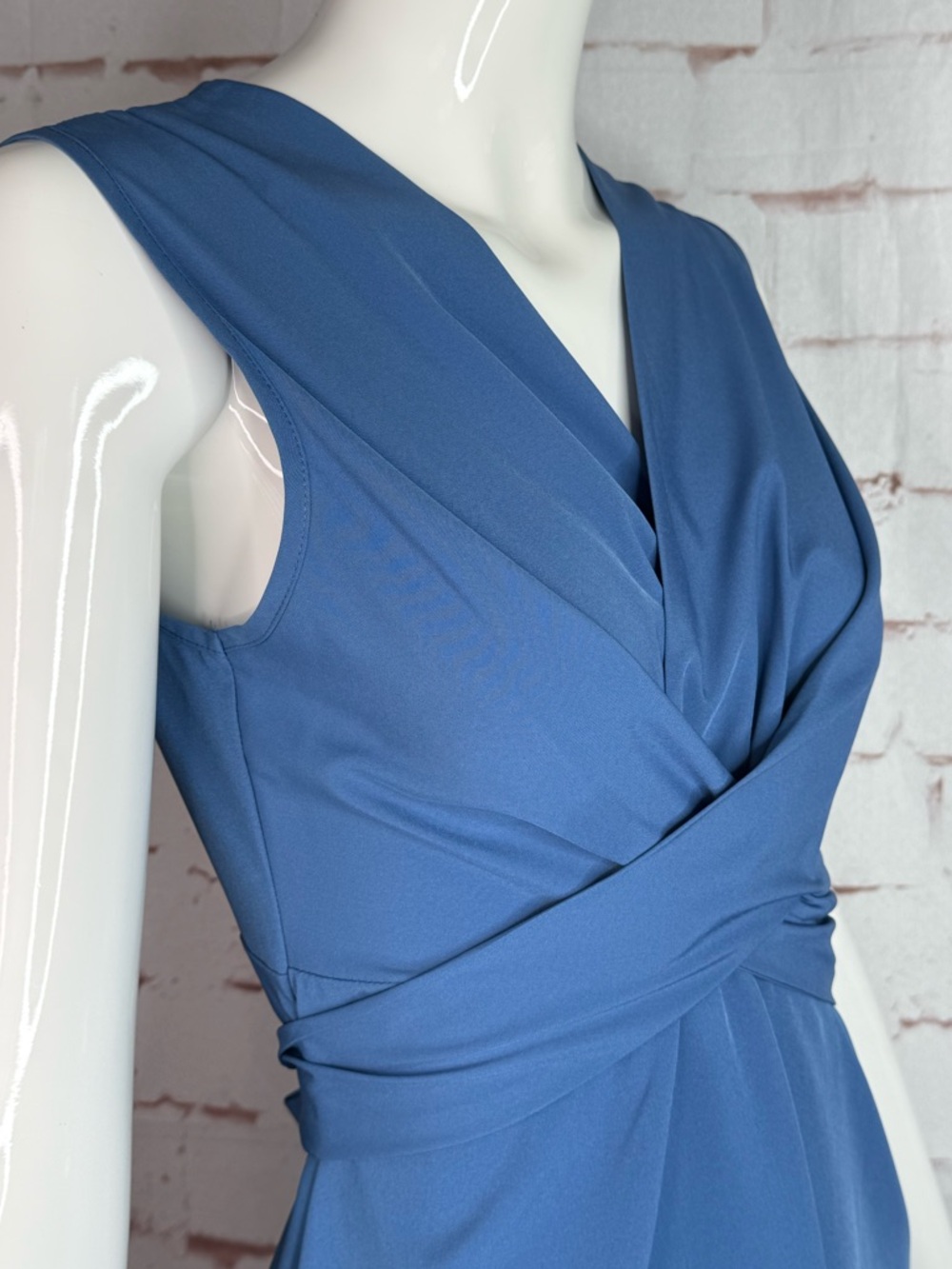 Slate Blue Wrap Dress Lightweight Sleeveless Knee Length Size XS New With Tag - Picture 2 of 16